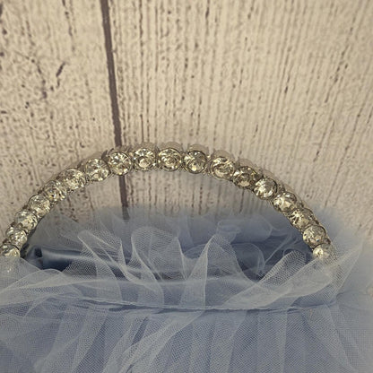 Badgley Mischka Jewel Purse Blue Tulle Ruffle Evening Bag Prom Wedding Girly