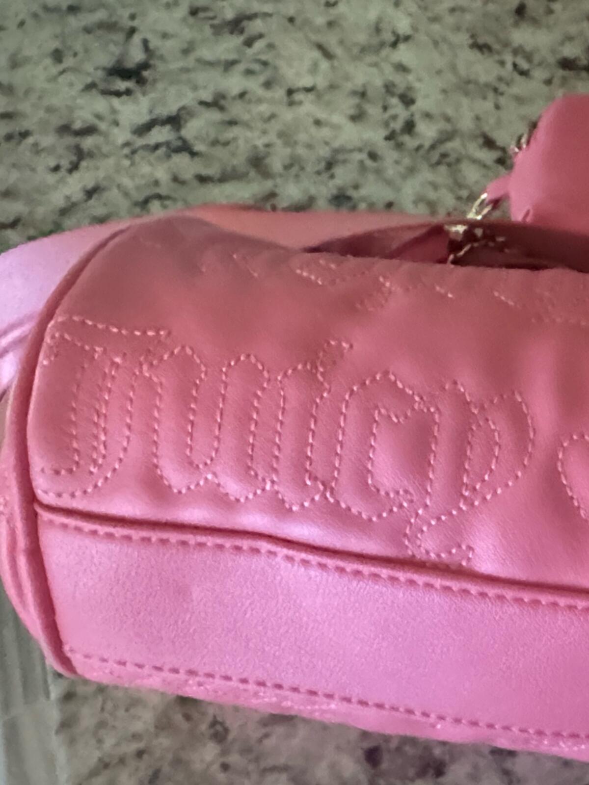 Juicy Couture Pink Quilted Barrel Crossbody Bag with Gold Chain Accent