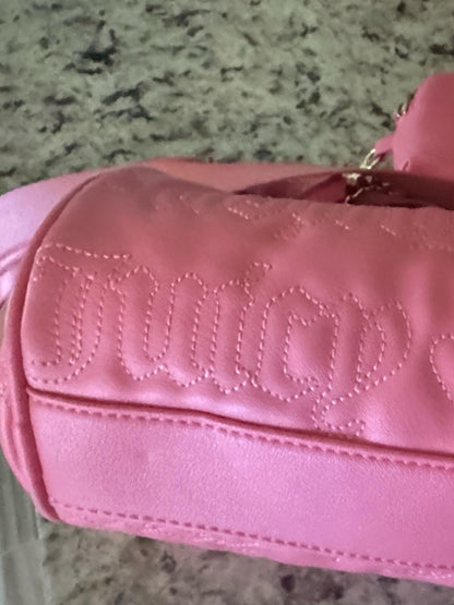 Juicy Couture Pink Quilted Barrel Crossbody Bag with Gold Chain Accent