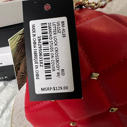 Badgley Mischka Red Quilted Crossbody Bag Gold Studs Chain Strap NWT