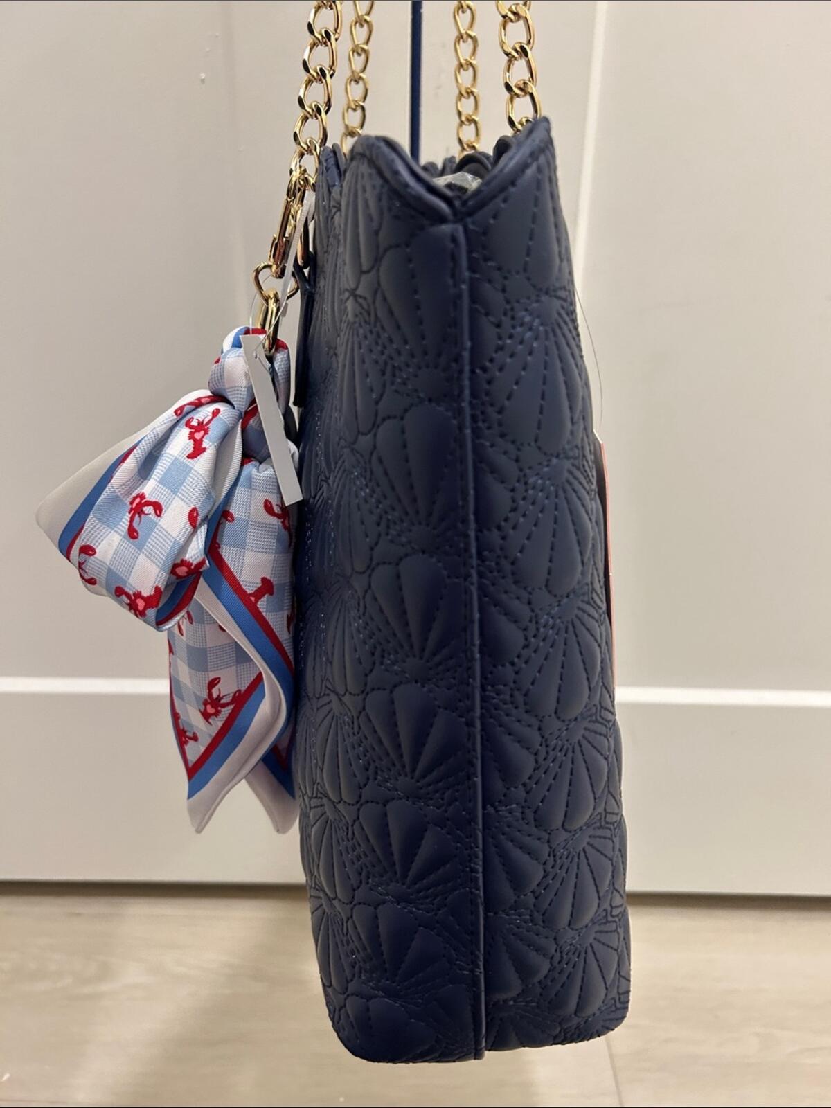 Betsey Johnson Navy Blue Quilted Shell "XOTOTE" Shoulder Bag w Scarf (NWT)