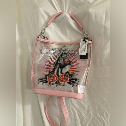 Ed Hardy Clear PVC Bucket Bag Panther Roses NWT