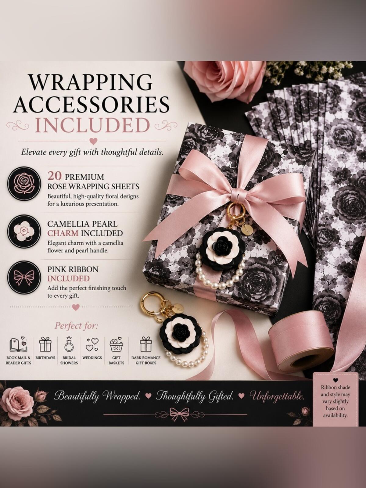 Dark Romance Gift Wrap Bundle 20 Rose Sheets Purse Charm Keychain