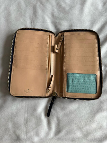 Kate Spade Beacon Court Lacey Zip Around Bow Wallet Blue Ostrich Embossed
