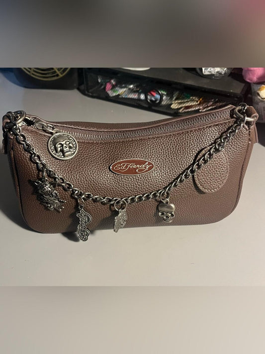 Ed Hardy Chocolate Brown Charm Crossbody Bag NWT