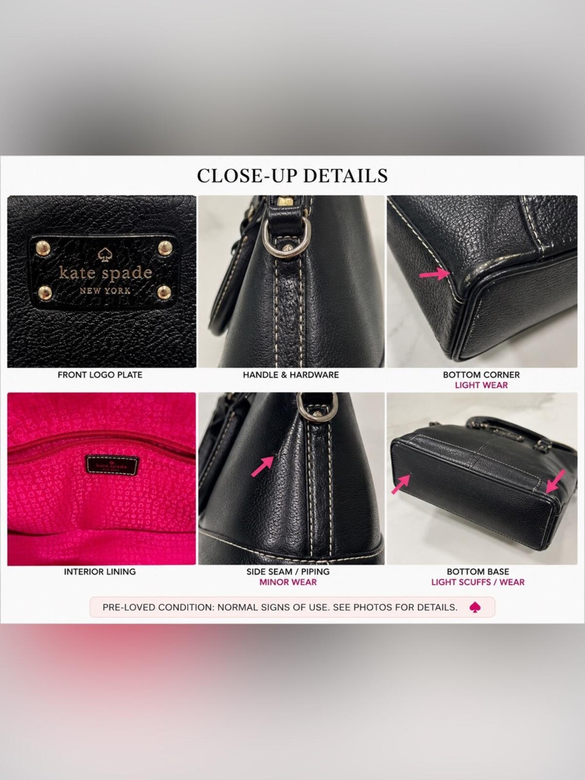 Kate Spade Wellesley Rachelle Pebbled Leather Satchel Bag Black Pink Lining