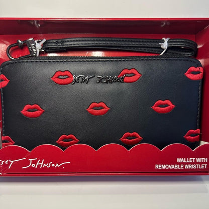 Betsey Johnson Lip Wallet Wristlet Black Red Kiss NWT