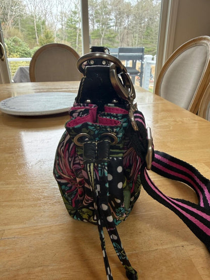 Oilily Pink and Black Floral Polka Dot Crossbody Bag with Adjustable Strap