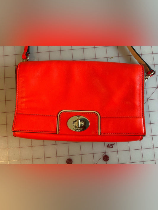 Kate Spade Red Coral Leather Crossbody Bag with Striped Interior