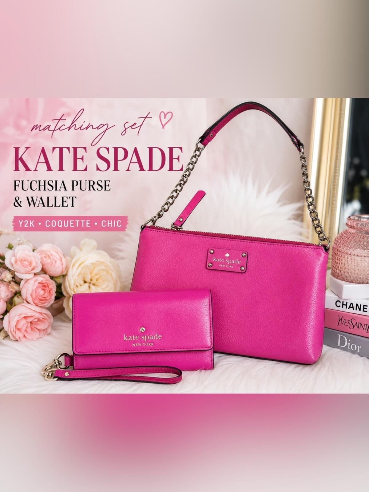 Kate Spade Wellesley Byrd Shoulder Bag Neda Wallet Set Fuchsia Gold Chain Accent