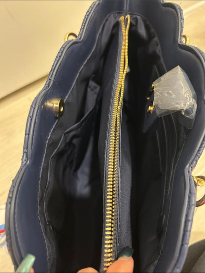 Betsey Johnson Navy Blue Quilted Shell "XOTOTE" Shoulder Bag w Scarf (NWT)