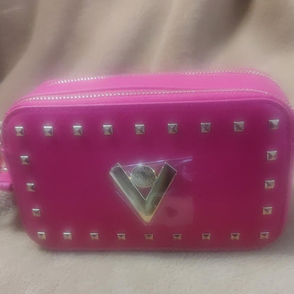 Valentino Orlandi Hot Pink Studded Double Zip Camera Crossbody Bag NWT