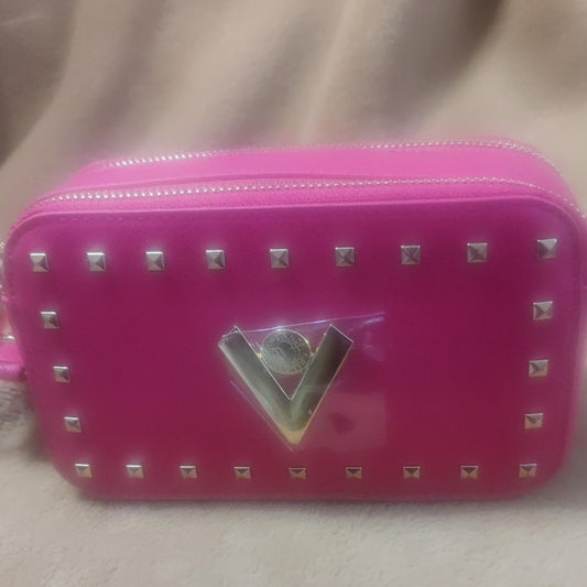 Valentino Orlandi Hot Pink Studded Double Zip Camera Crossbody Bag NWT
