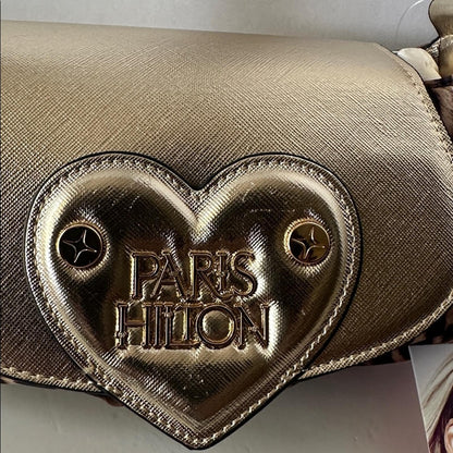 Paris Hilton New With Tags Leopard Print Gold Heart Baguette Shoulder Bag