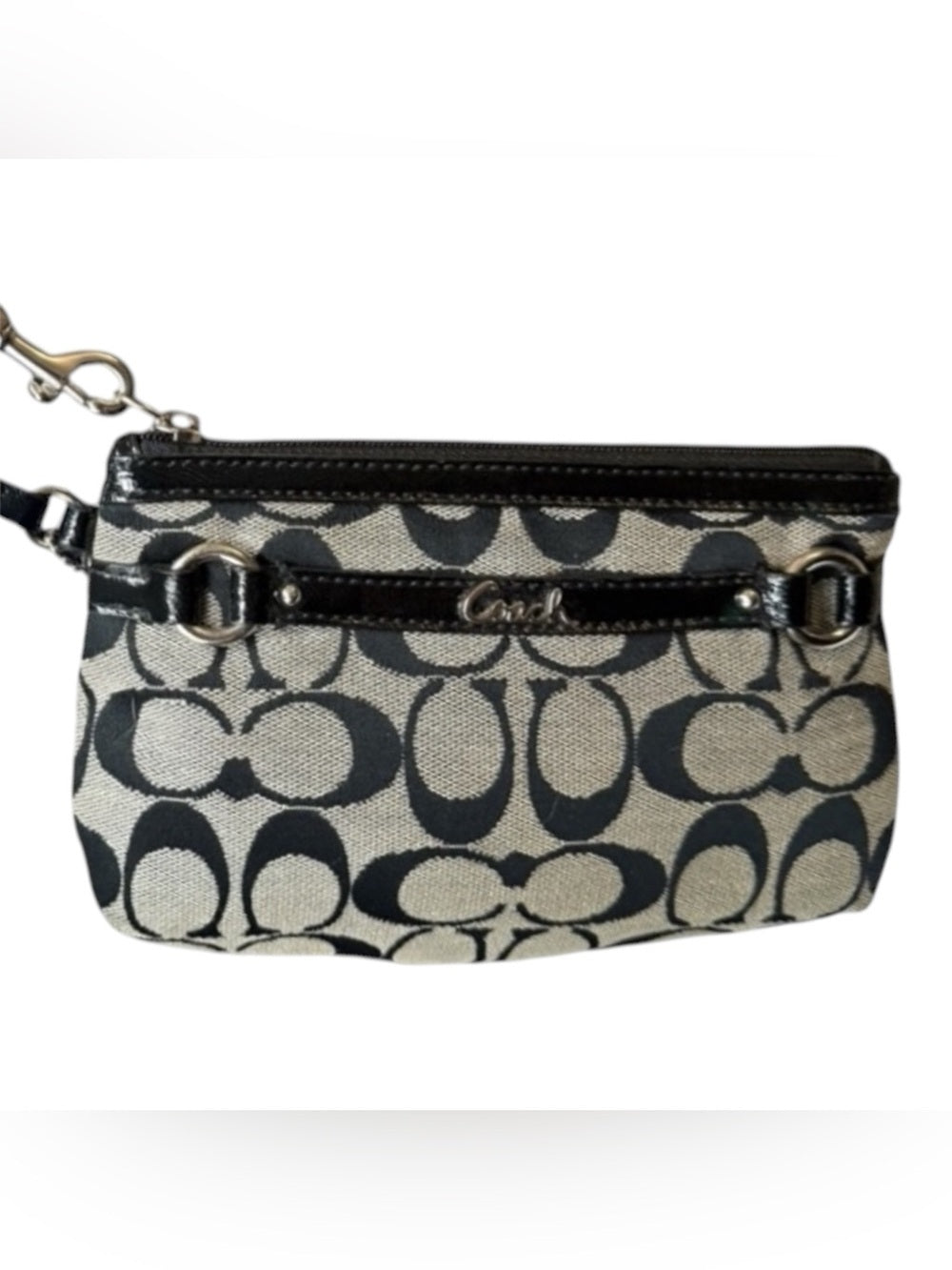 Coach Signature Beige and Black Wristlet Clutch Purse - Vintage Y2K Style Zip P…