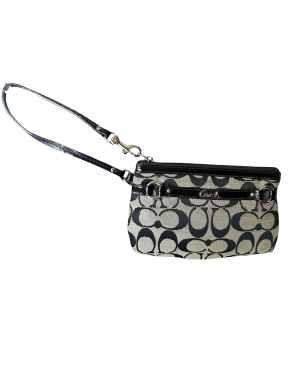 Coach Signature Beige and Black Wristlet Clutch Purse - Vintage Y2K Style Zip P…