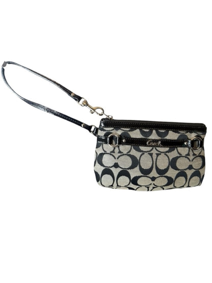 Coach Signature Beige and Black Wristlet Clutch Purse - Vintage Y2K Style Zip P…