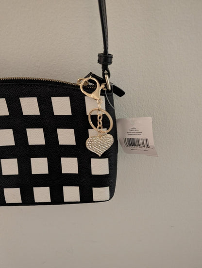 Kate Spade Black Millie White Checkered Crossbody Bag Heart Charm NWOT