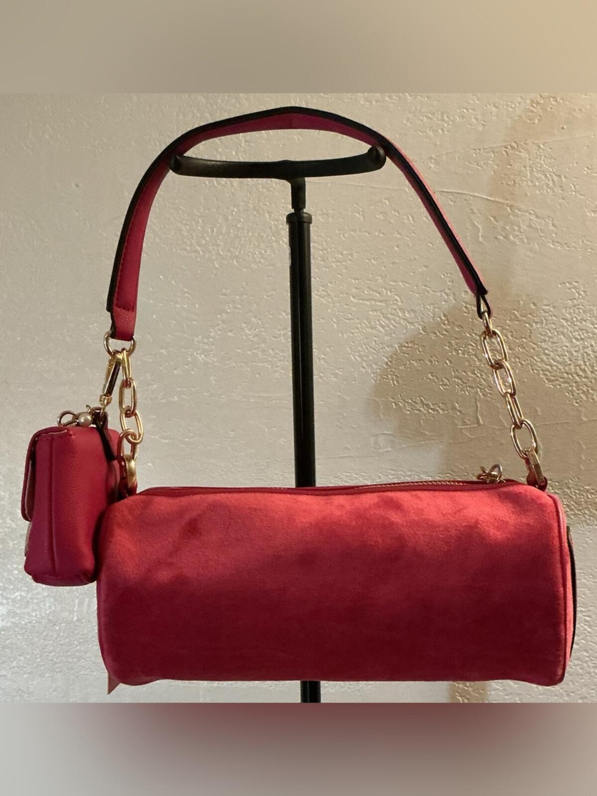 Juicy Couture Raspberry Pink Shoulder Bag with Heart Charm and Pouch - New