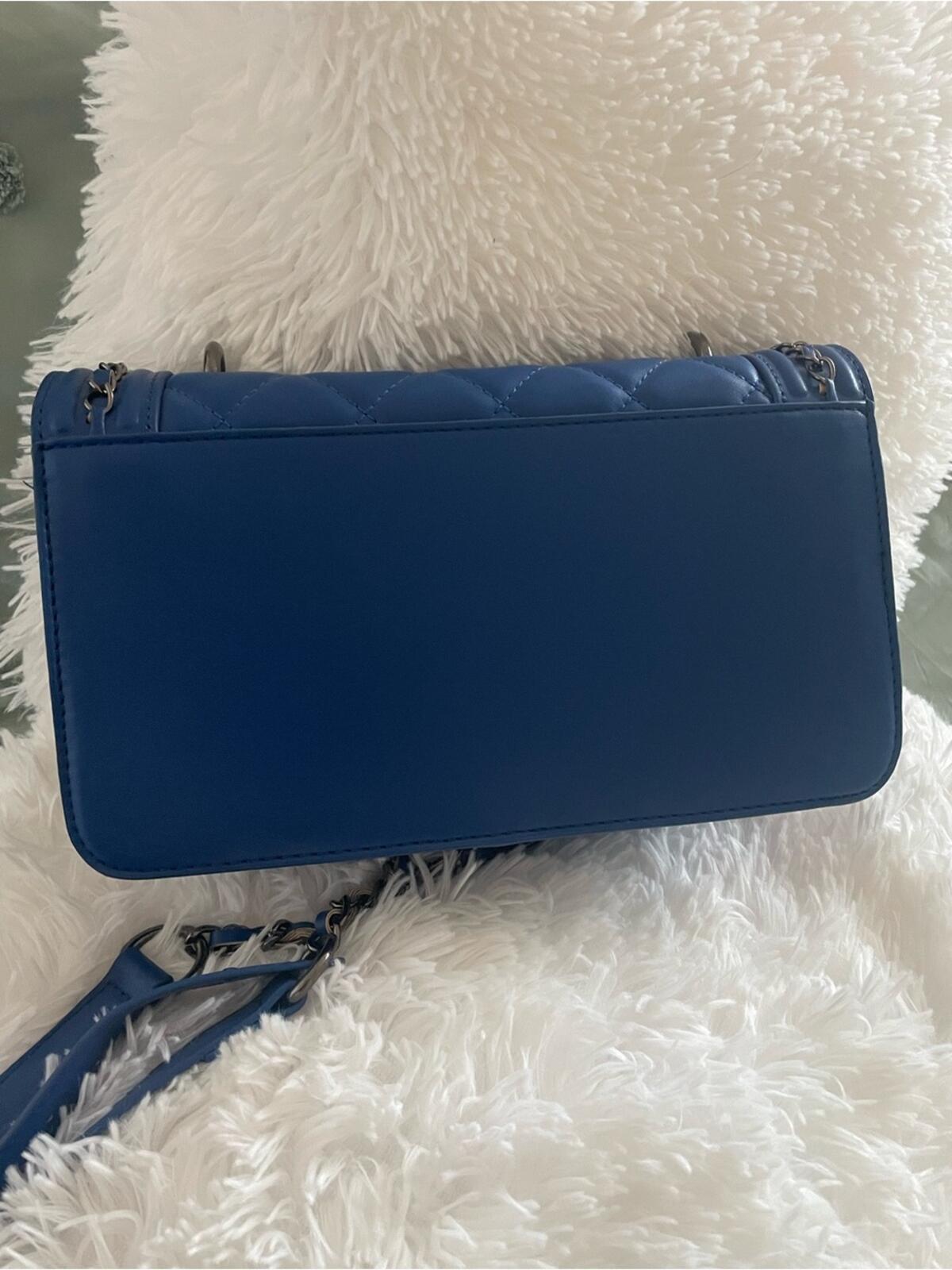 Badgley Misha Quilted Blue Leather Shoulder Bag with Chain Strap