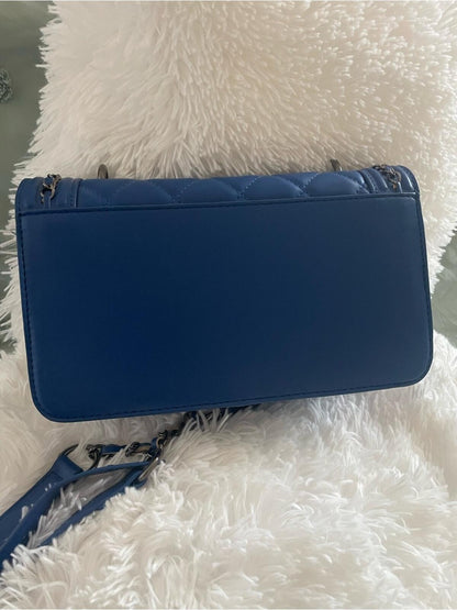 Badgley Misha Quilted Blue Leather Shoulder Bag with Chain Strap