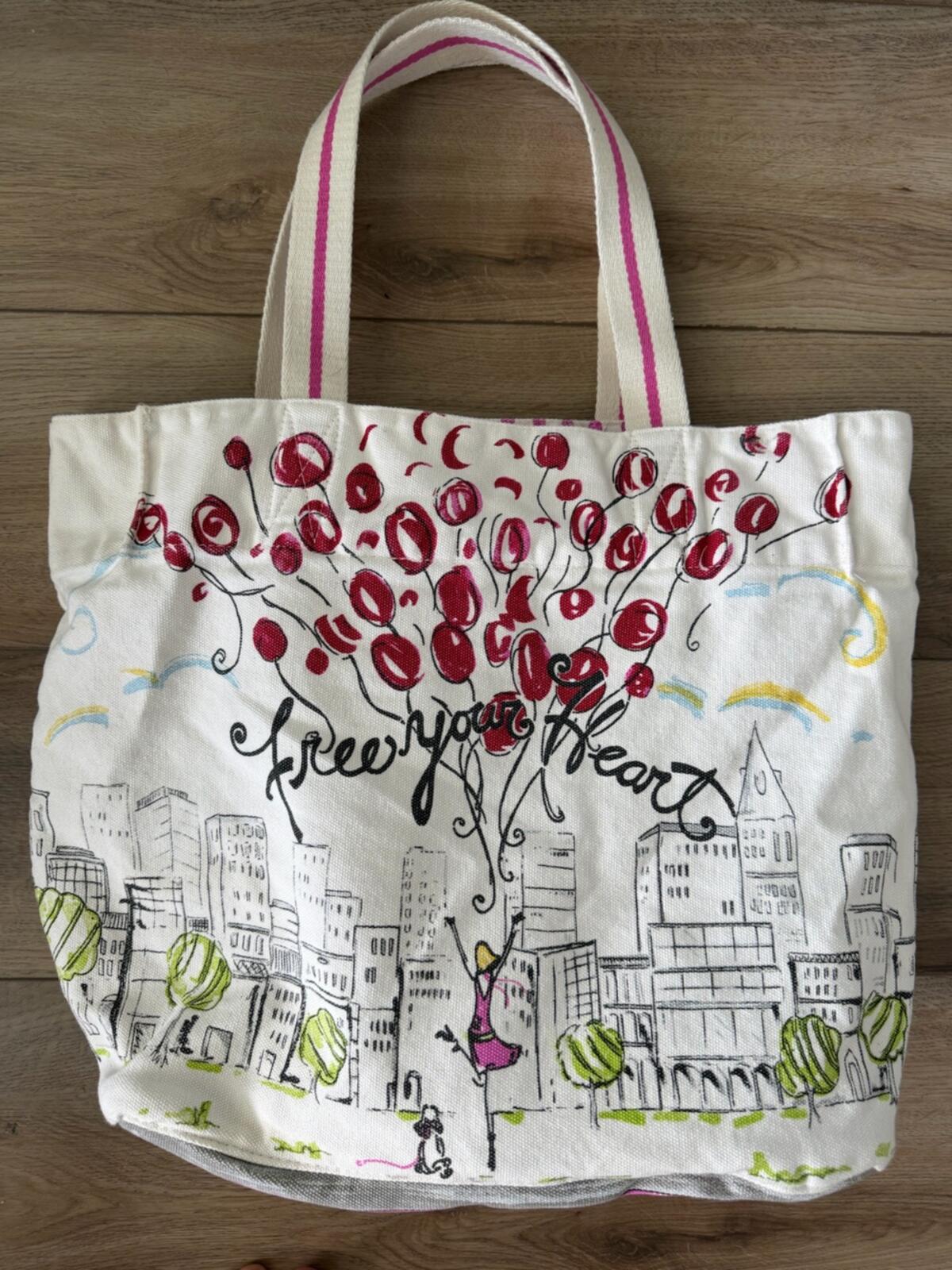 Brighton 'Follow Your Heart' Canvas Tote Bag with Paris Artwork dots