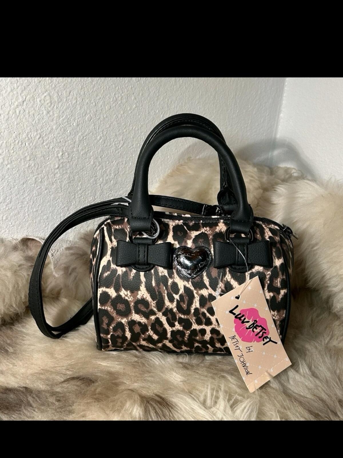 NWT Betsey Johnson Luv Betsey Leopard Mini Satchel Crossbody Bow Heart Bag