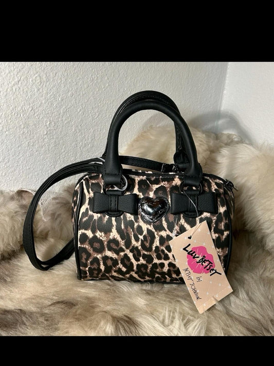NWT Betsey Johnson Luv Betsey Leopard Mini Satchel Crossbody Bow Heart Bag