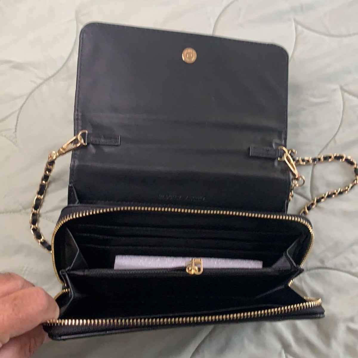 BMH Quilted Black Handbag with Gold Chain Strap NWT