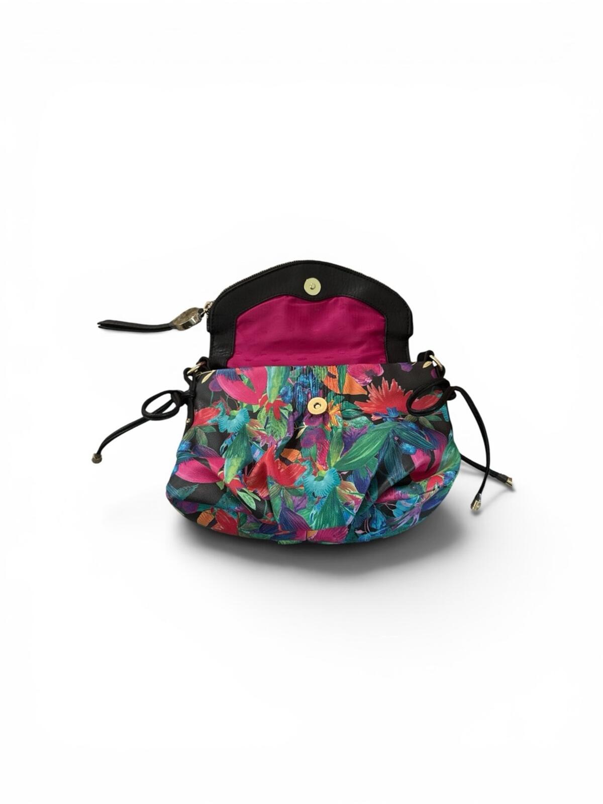 Juicy Couture Women's Floral Print Shoulder Bag with Black Leather Flap