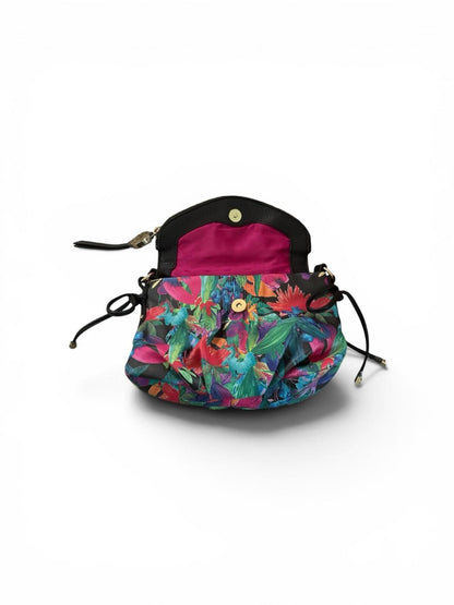 Juicy Couture Women's Floral Print Shoulder Bag with Black Leather Flap