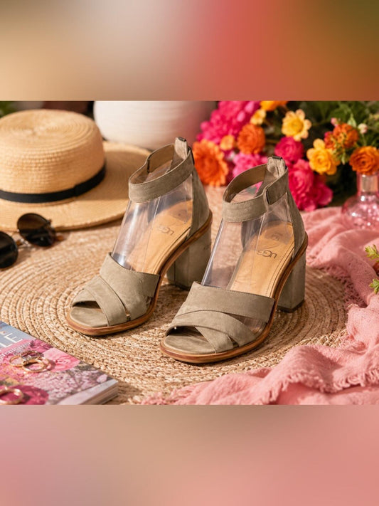 UGG Women's Tan Suede Block Heel Sandals - Boho Summer Style Size 8.5