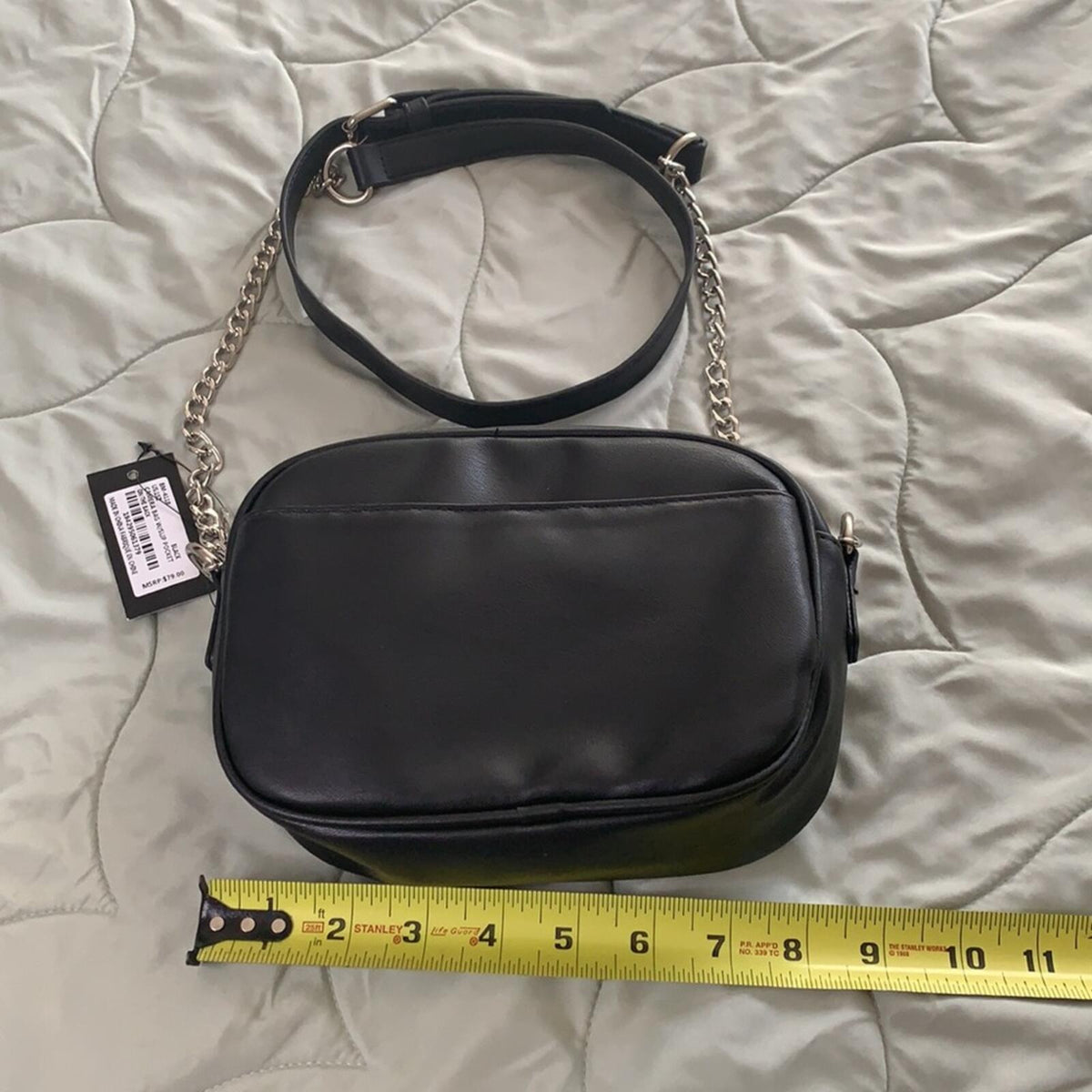 Badgley Mischka Black Vegan Leather Shoulder Bag with Chain Strap  nwt