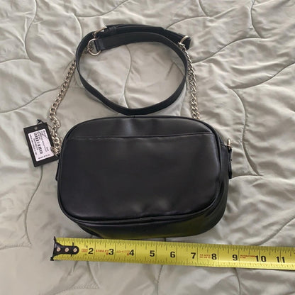 Badgley Mischka Black Vegan Leather Shoulder Bag with Chain Strap  nwt