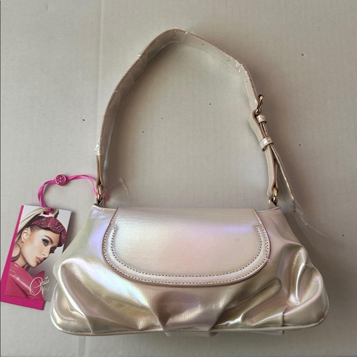Paris Hilton Iridescent White Shoulder Bag with Heart Detail - New with Tags