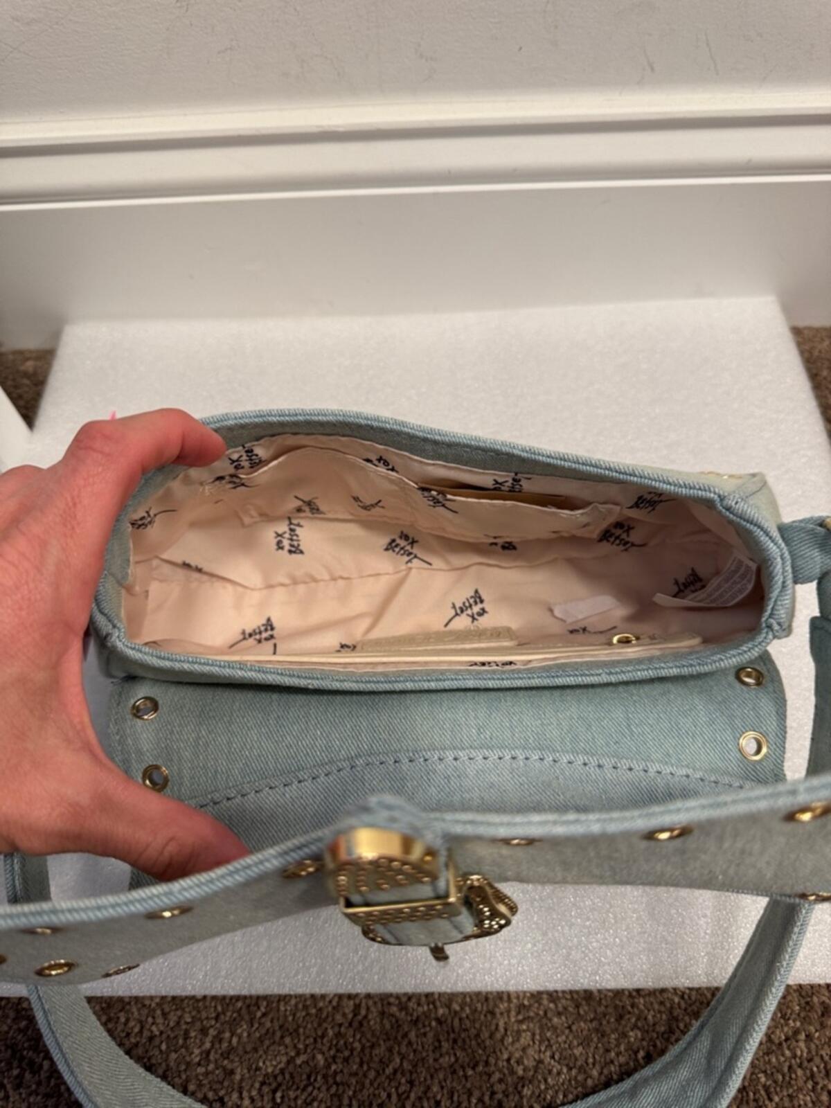 Betsey Johnson Denim Studded Buckle Shoulder Bag Blue NWT