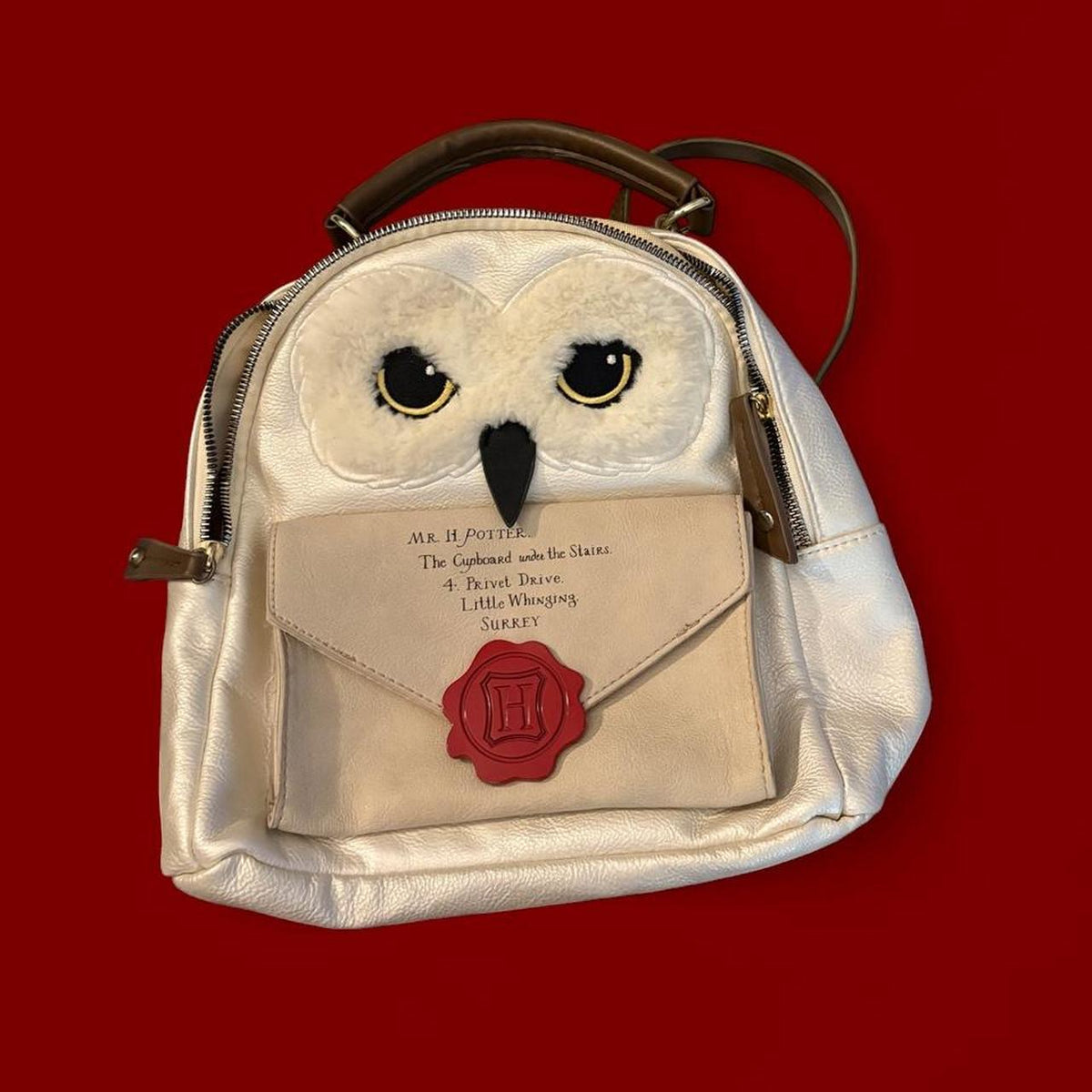 White and Cream Owl Themed Backpack with Envelope Detail