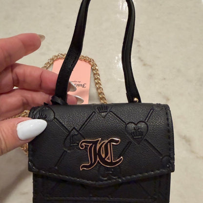 Juicy Couture Black Embossed Mini Crossbody Shoulder Bag with Gold Chain