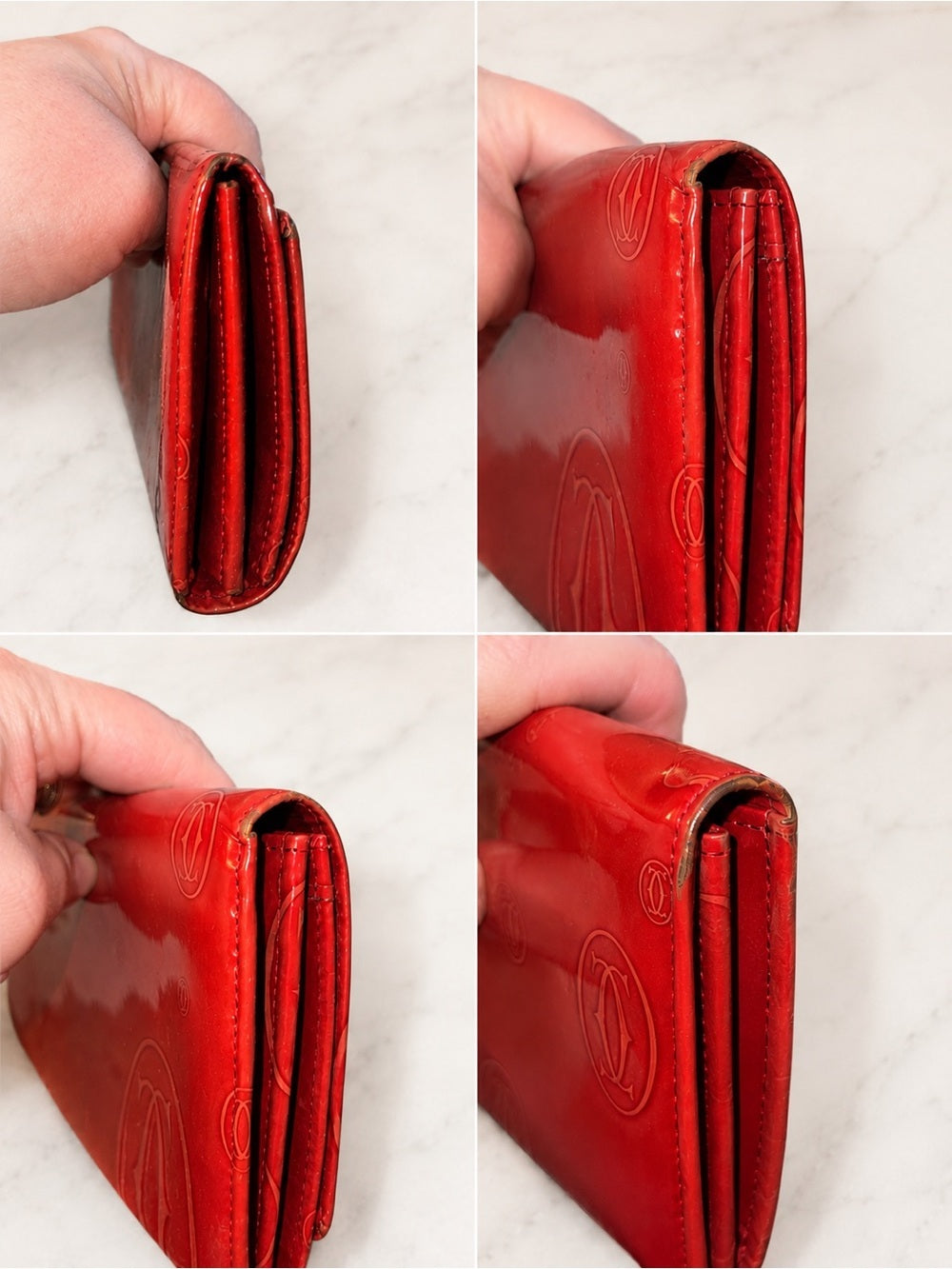Vintage Cartier Happy BdayRed Patent Leather Flap Long Wallet Monogram C Charm