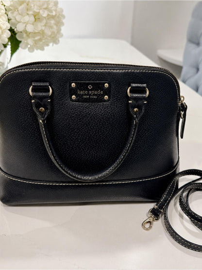 Kate Spade Wellesley Rachelle Pebbled Leather Satchel Bag Black Pink Lining