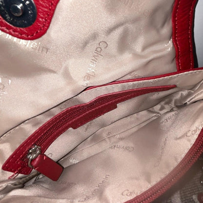 Calvin Klein Red Textured Crossbody Bag with Chain Strap