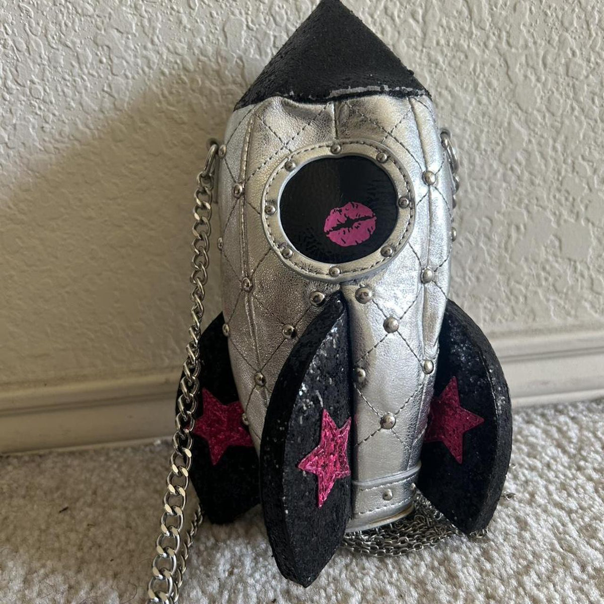 Betsey Johnson Gimme Some Space Metallic Rocket Crossbody Bag - Silver & Black