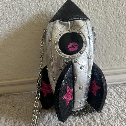 Betsey Johnson Gimme Some Space Metallic Rocket Crossbody Bag - Silver & Black