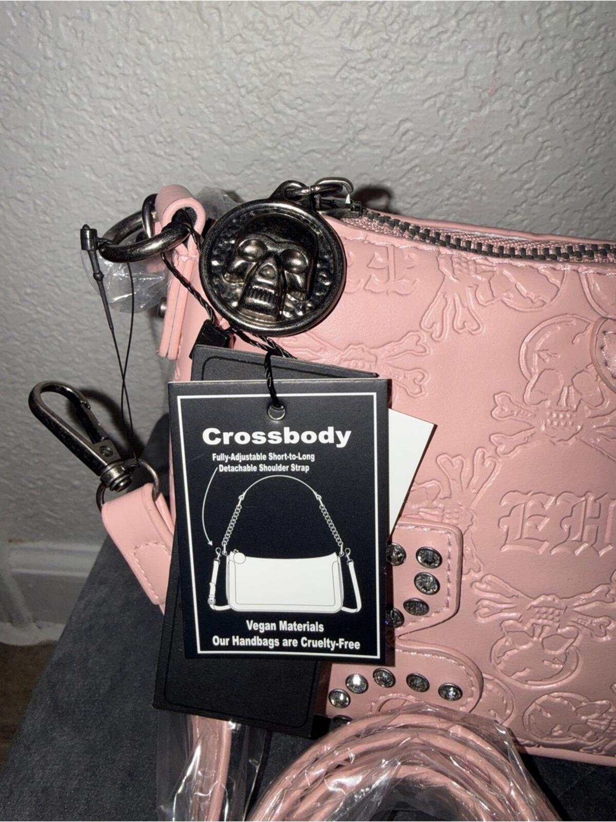 Ed Hardy Pink Embossed Studded Crossbody Bag NWT