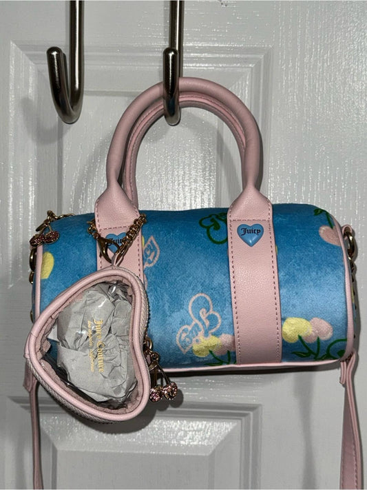 Juicy Couture Blue & Pink Mini Barrel Crossbody Bag with Coin Purse