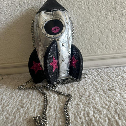 Betsey Johnson Gimme Some Space Metallic Rocket Crossbody Bag - Silver & Black