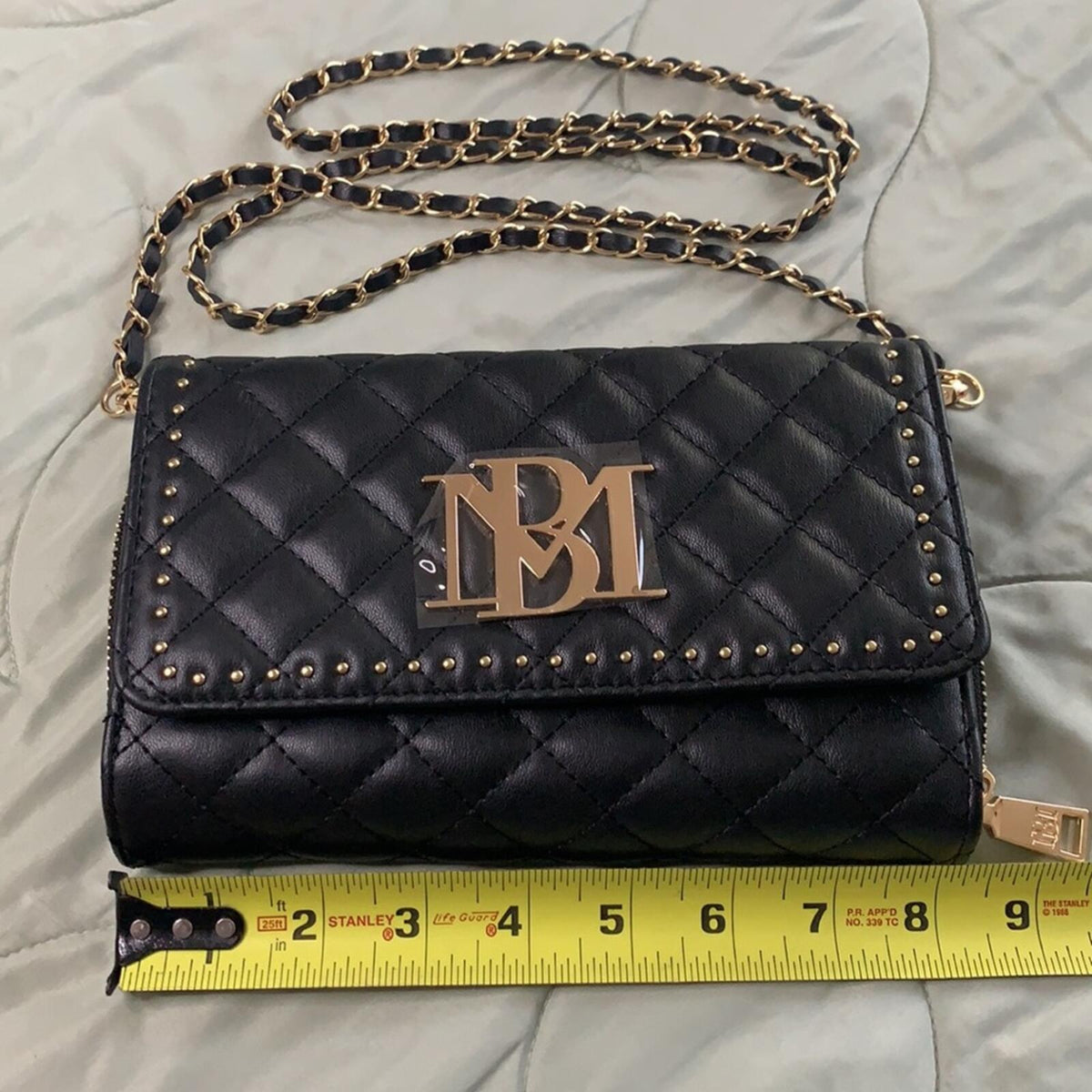BMH Quilted Black Handbag with Gold Chain Strap NWT