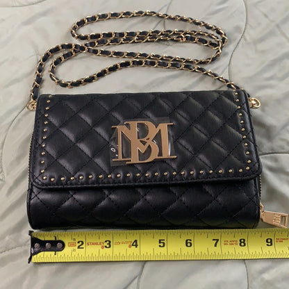 BMH Quilted Black Handbag with Gold Chain Strap NWT