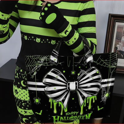 Halloween Themed Black Tote Bag with Dripping Bow Design nwot