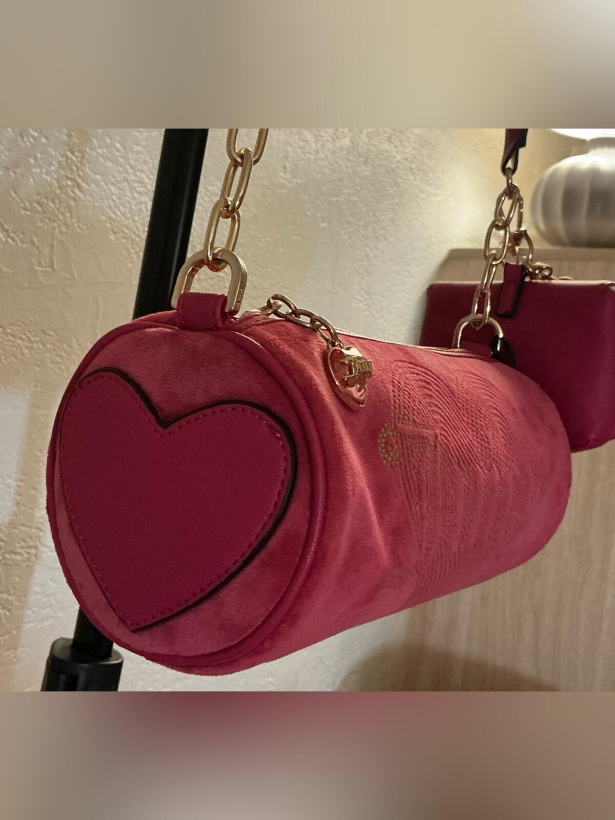 Juicy Couture Raspberry Pink Shoulder Bag with Heart Charm and Pouch - New